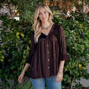 Young Threads Vintage Bohemian Patchwork Velvet Top